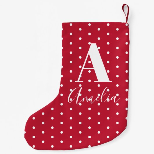 Monogram Polka Dots Doppelseitig Kleiner Weihnachtsstrumpf (Rückseite)