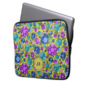 Monogram Polka Dots Muster in Pink Blue Aquamarin Laptopschutzhülle (Vorderseite Links)