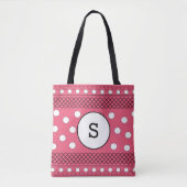 Monogram Polka Dots Muster rosa Tasche (Vorderseite)
