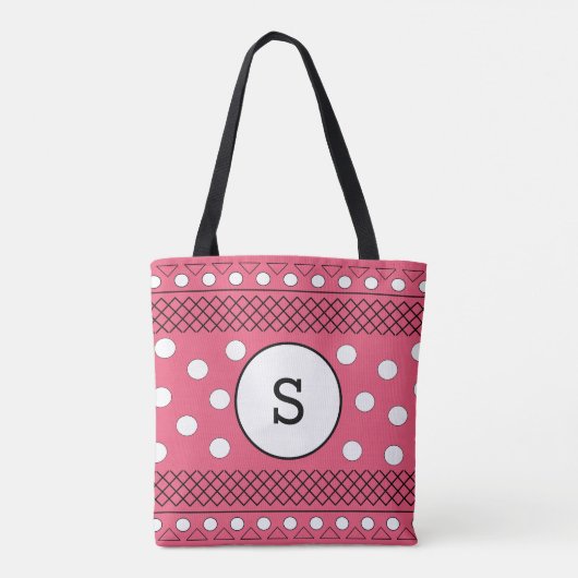 Monogram Polka Dots Muster rosa Tasche (Rückseite)