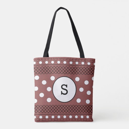 Monogram Polka Dots Pattern Maroon Tasche (Rückseite)
