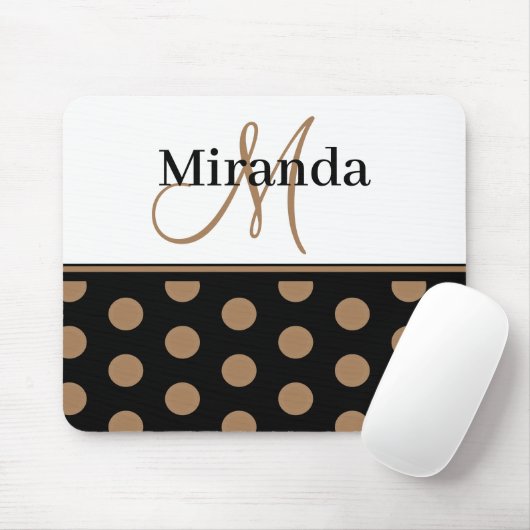 Monogram Polka Dots Schwarz-weiß Brown Elegant Mousepad (Mit Mouse)