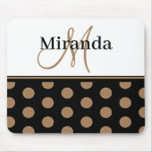 Monogram Polka Dots Schwarz-weiß Brown Elegant Mousepad (Vorne)