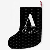 Monogram Polka Dots Schwarz-weiß, doppelseitig Kleiner Weihnachtsstrumpf (Rückseite)