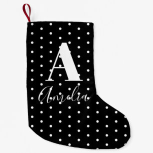 Monogram Polka Dots Schwarz-weiß, doppelseitig Kleiner Weihnachtsstrumpf