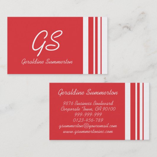 Monogram Poppel Rote Trio Streifen mit Weiß Visitenkarte (Vorne/Hinten)