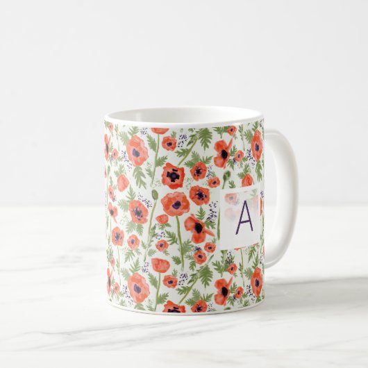 Monogram Poppy Blume Orange Kaffeetasse (VorderseiteRechts)