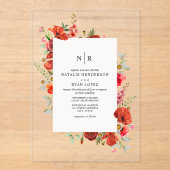 Monogram Poppy Wildblume Floral Wedding Acryleinladungen (Vorderseite)