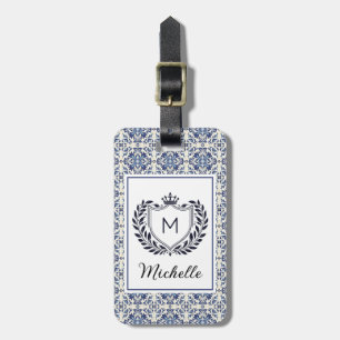 Monogram Portugiesische Tiles Azulejos Navy und Wh Gepäckanhänger