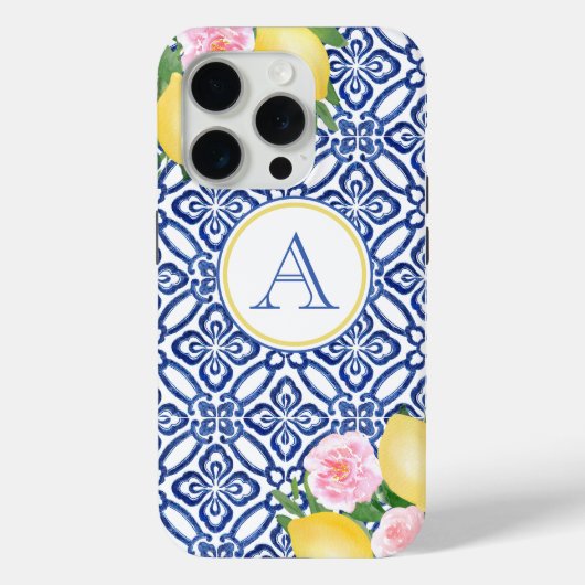 Monogram Positano Zitronen Blau Weiße Italienische Case-Mate iPhone Hülle (Rückseite)