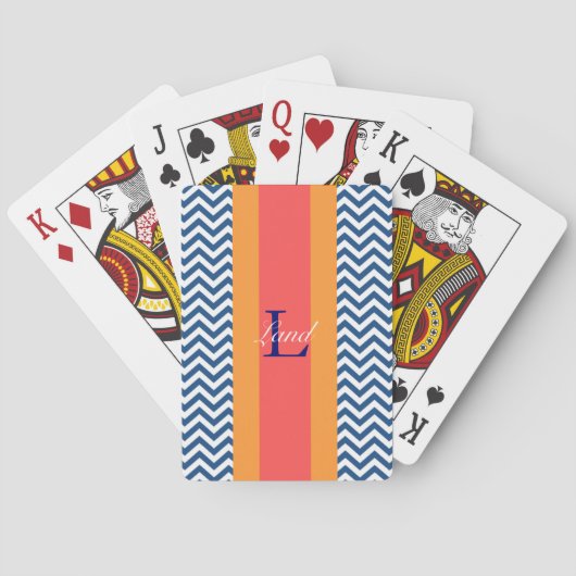Monogram Preppy Blue Chevron Spielkarten (Rückseite)