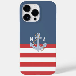 Monogram Preppy color navy and red Anchor Case-Mate iPhone 14 Pro Max Hülle