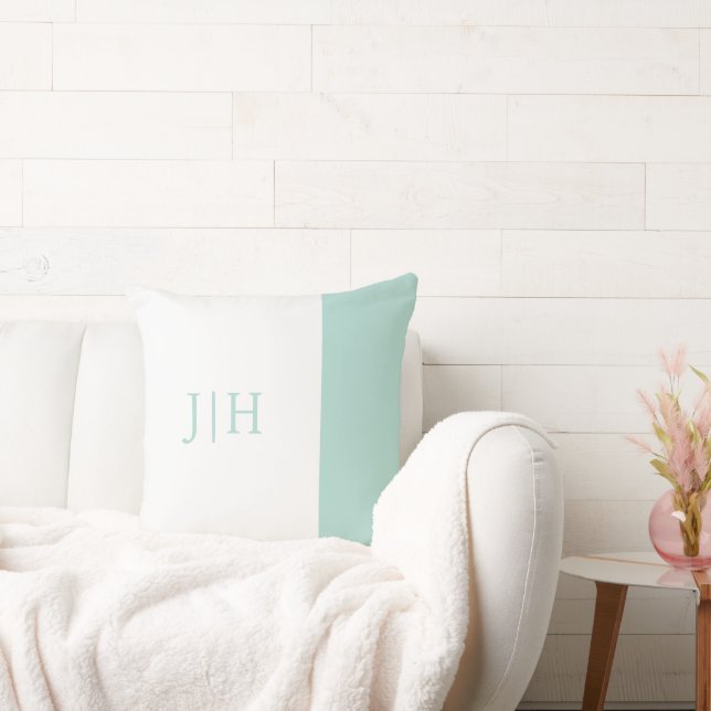 Monogram Preppy Minze Green Wide Strip & White Kissen (Liege)