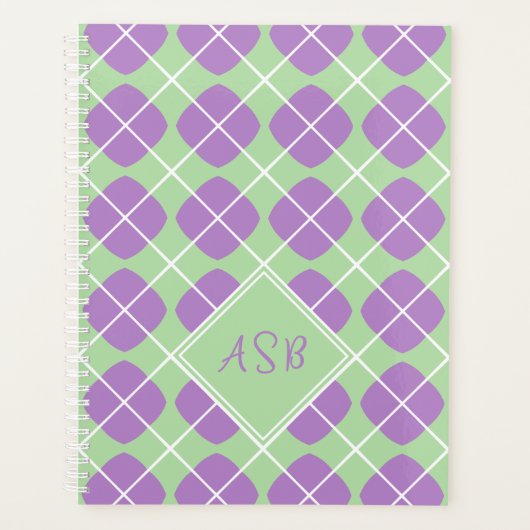 Monogram Preppy Pastel Lila Green Raute Planer (Vorderseite)