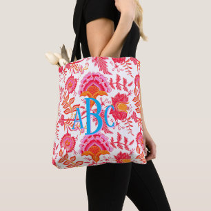 Monogram Preppy-Vintage Blume   Rosa und Orange Tasche