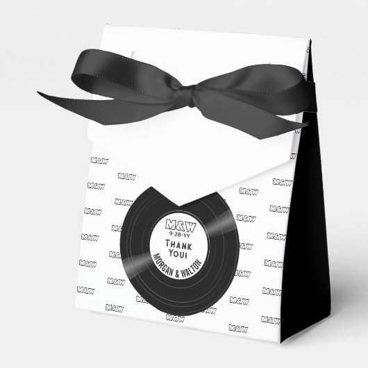 Monogram Print Elegant Vinyl Record Black & White Geschenkschachtel (Vorderseite)