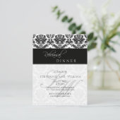 Monogram Probe Dinner Card Black Damask Einladung (Stehend Vorderseite)