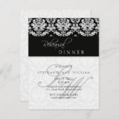 Monogram Probe Dinner Card Black Damask Einladung (Vorne/Hinten)