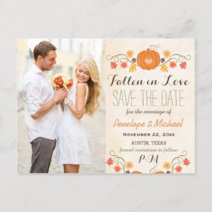 Monogram Pumpkin-Hochzeit im Herbst Save the Date Ankündigungspostkarte