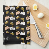 Monogram Pumpkin in Schwarz, Weiß, Schwarz, Weiß, Geschirrtuch (Viertel Falte)