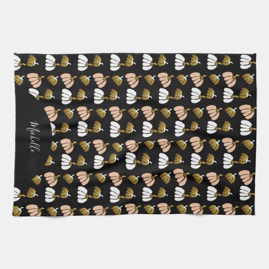 Monogram Pumpkin in Schwarz, Weiß, Schwarz, Weiß, Geschirrtuch (Horizontal)