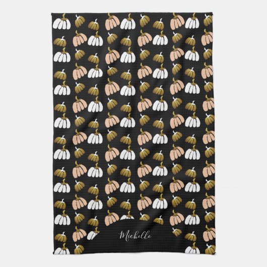 Monogram Pumpkin in Schwarz, Weiß, Schwarz, Weiß, Geschirrtuch (Vertikal)