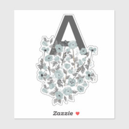 Monogram Puppies Grau Blau Schwarze Aquarellblume Aufkleber