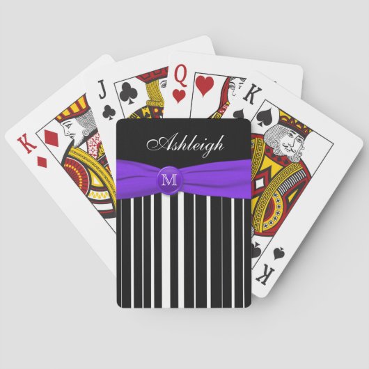 Monogram Purple Black White Striped Playing Cards Spielkarten (Rückseite)
