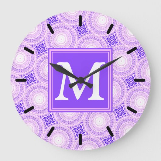 Monogram purple circles pattern große wanduhr (Vorderseite)