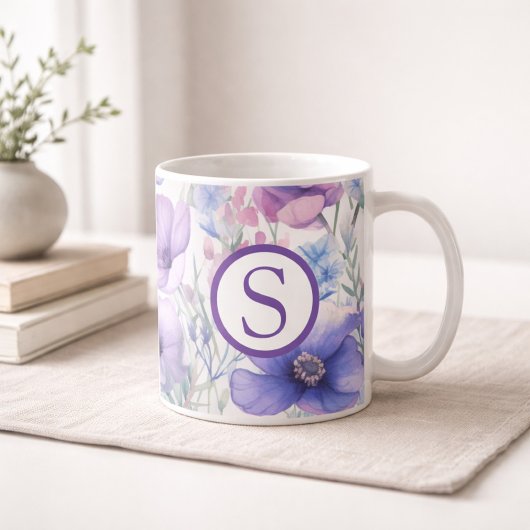 Monogram Purple Floral Kaffeetasse
