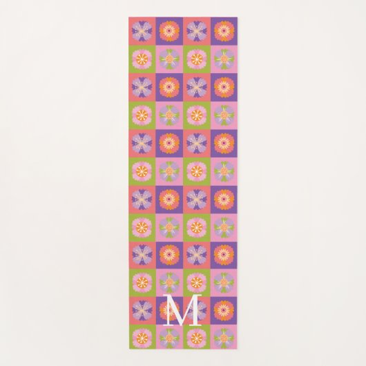 Monogram purple green floral pattern yogamatte (Vorderseite)