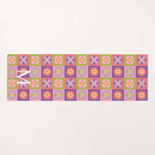 Monogram purple green floral pattern yogamatte (Vorderseite (Horizontal))