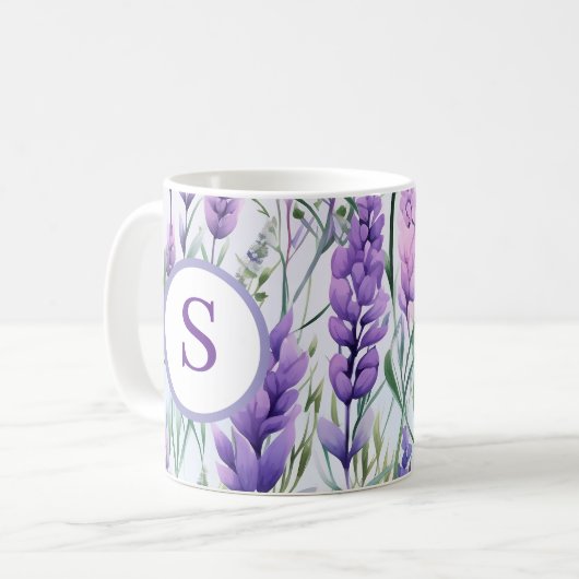 Monogram Purple Lavender Flower Field Kaffeetasse (Vorderseite Links)