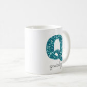 Monogram Q Aqua Glitzer Personalisierte Mug Kaffeetasse (VorderseiteRechts)