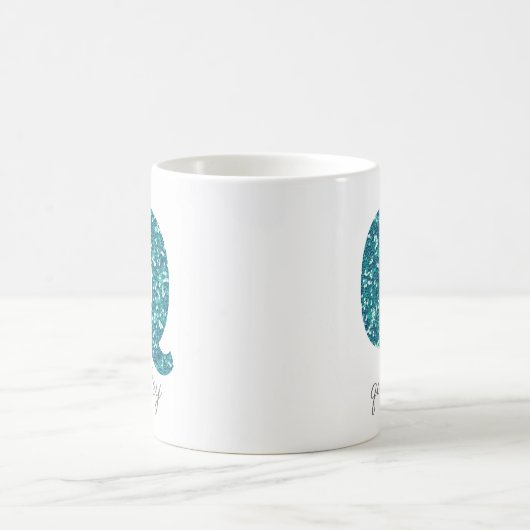 Monogram Q Aqua Glitzer Personalisierte Mug Kaffeetasse (Mittel)