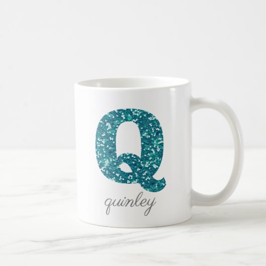 Monogram Q Aqua Glitzer Personalisierte Mug Kaffeetasse (Rechts)