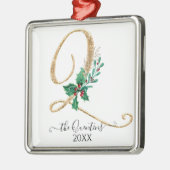 Monogram Q Christmas Glitzer Gold Holly Foliage Ornament Aus Metall (Links)