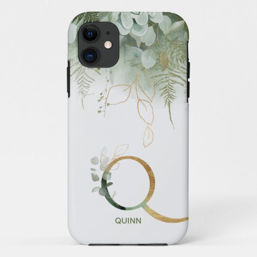 Monogram Q Elegant Greenery Case-Mate iPhone Case (Rückseite)