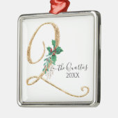 Monogram Q Gold Glitzer Christmas Holly Foliage Ornament Aus Metall (Links)
