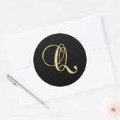 Monogram Q Gold-Skript Runder Aufkleber (Umschlag)