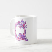 Monogram Q Herz und Blume rosa lila Tasse (Vorderseite Links)