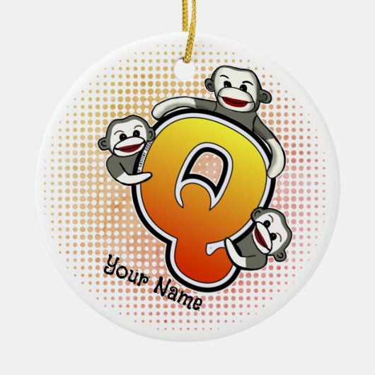 Monogram Q Sock Monkey Keramik Ornament (Vorne)