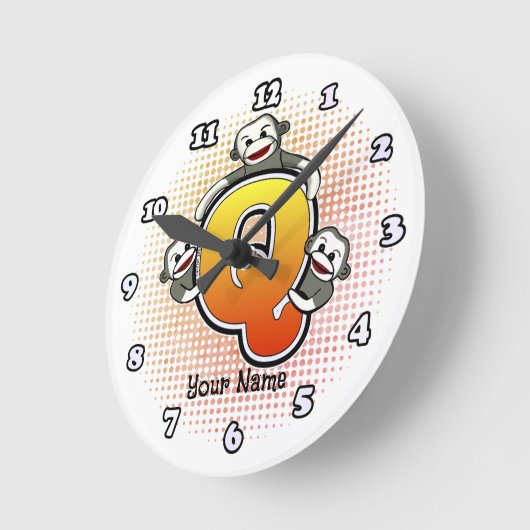 Monogram Q Socken Monkey-Uhr Runde Wanduhr (Winkel)