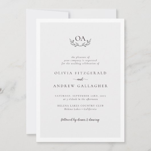 Monogram QR Code All in one Wedding Einladung (Vorderseite)