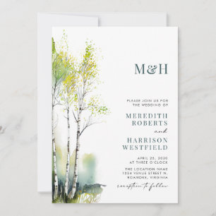 Monogram QR Code Birch Forest Woodland Wedding Einladung