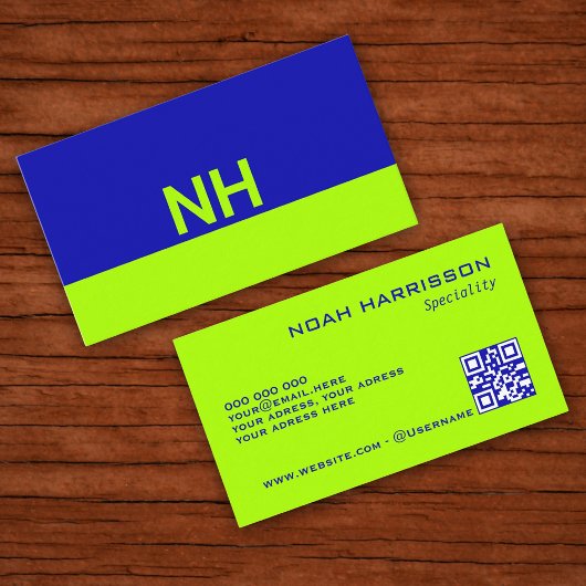 Monogram QR-Code blaue Limon-Minimalistin Visitenkarte