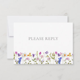 Monogram QR Code Colorful Garden Vintage Wedding RSVP Karte