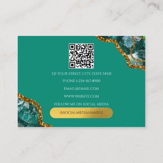 Monogram QR-Code des Green Gold Agate Geode Glitze Visitenkarte (Rückseite)
