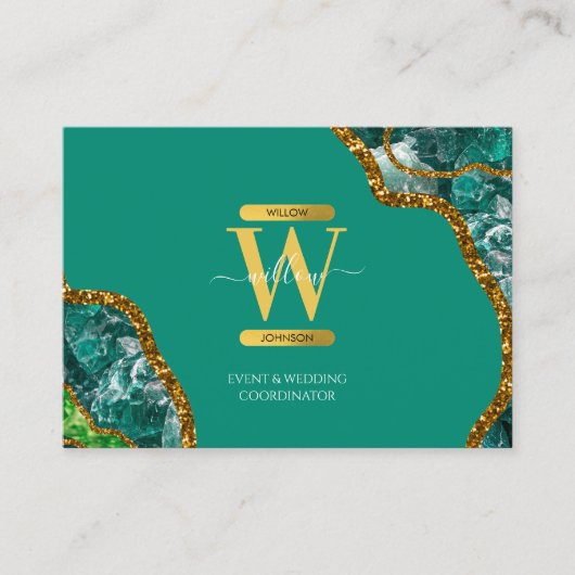 Monogram QR-Code des Green Gold Agate Geode Glitze Visitenkarte (Vorderseite)