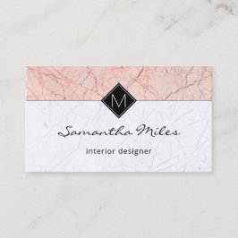 Monogram QR Code Elegante Rose Gray Marble Visitenkarte